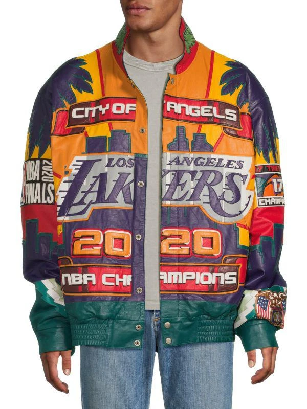 Jeff Hamilton Lakers 2020 Graphic Leather Varsity Jacket 1