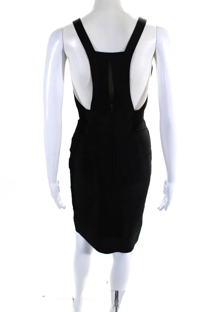 Herve Leger Herve Leger Womens V-Neck Zip Up Strappy Bandage Bodycon Dress Black 3
