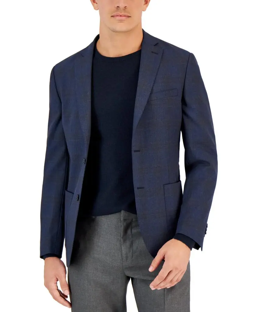 Bar III Men's Slim Fit Navy Windowpane Blazer