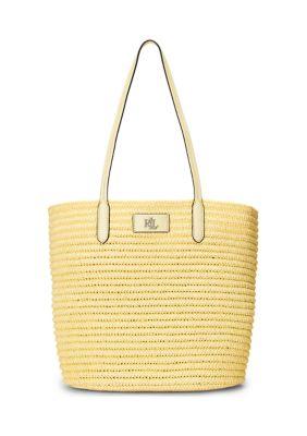 Ralph Lauren Ralph Lauren Leather Trim Straw Large Brie Tote Bag