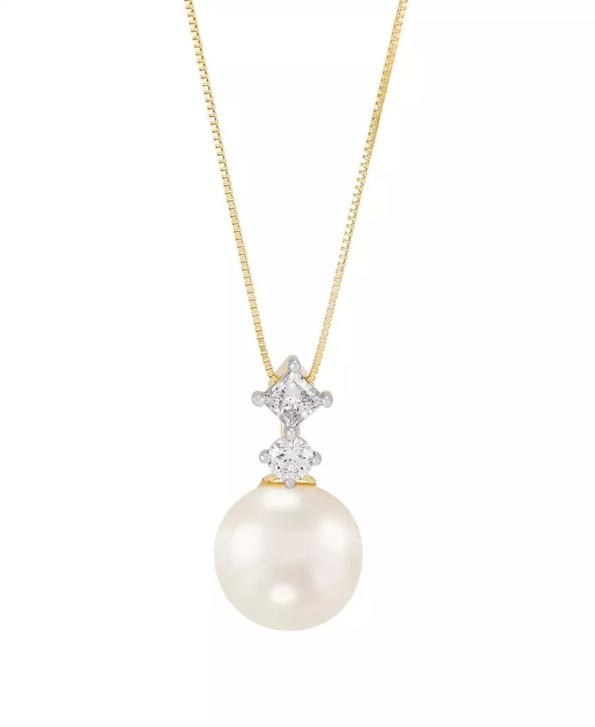 Grown With Love White Ming Cultivated Pearl (11-12mm) and Lab Grown Diamond Pendant Necklace (1/2 ct. t.w.) in 10k Yellow Gold