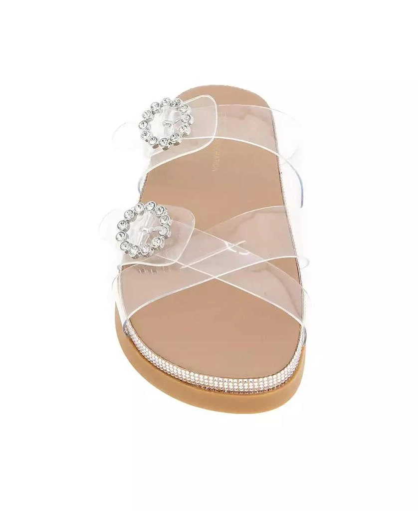 BCBG Women's Jia Rhinestone Buckle Flat Sandals 7