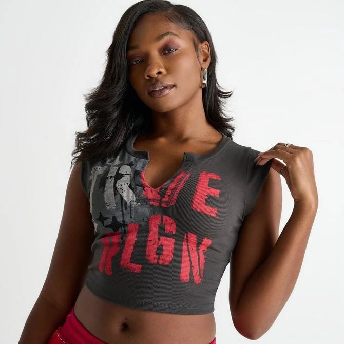 True Religion Women's True Religion Notched Neck Rib Crop Top 9
