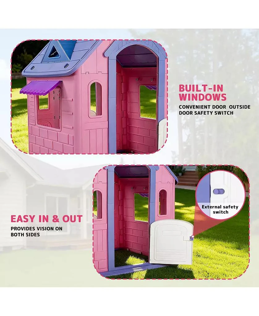 SUGIFT Large Kids Playhouse for Indoor Outdoor with Basketball Ring Toss Play and DIY Stickers for Girls Boys Ages 2 4