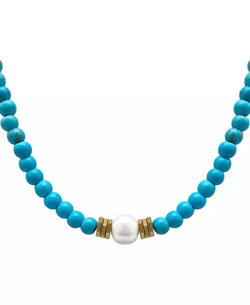 ADORNIA 17.5" Faux Turquoise Beaded Necklace with Imitation Pearl 3