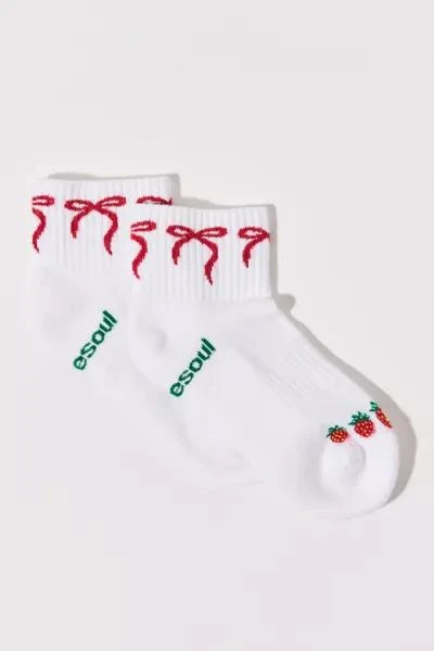 Doublesoul Doublesoul UO Exclusive Bow Strawberry Quarter Crew Sock 1