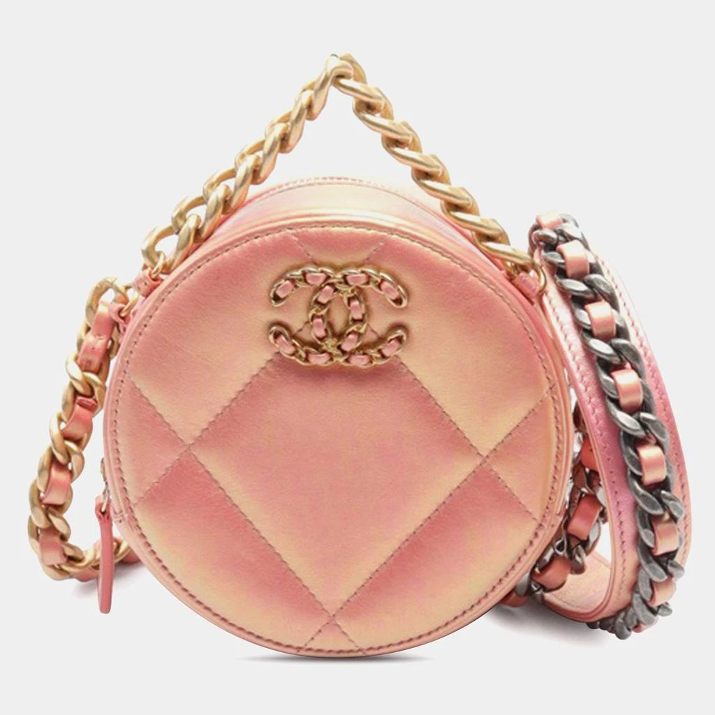 Chanel Chanel Pink Leather Iridescent 19 Round Clutch with Chain 1