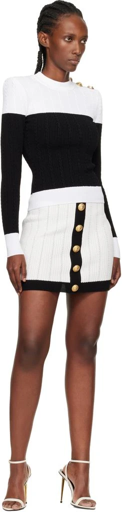 Balmain Black 
White Long-Sleeved Two-Tone Sweater 4