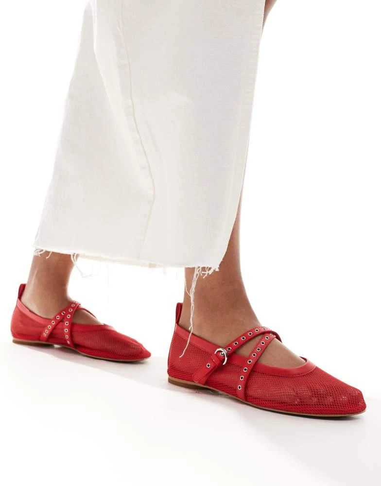 & Other Stories & Other Stories mesh ballerina pumps with cross over studded straps in red 1
