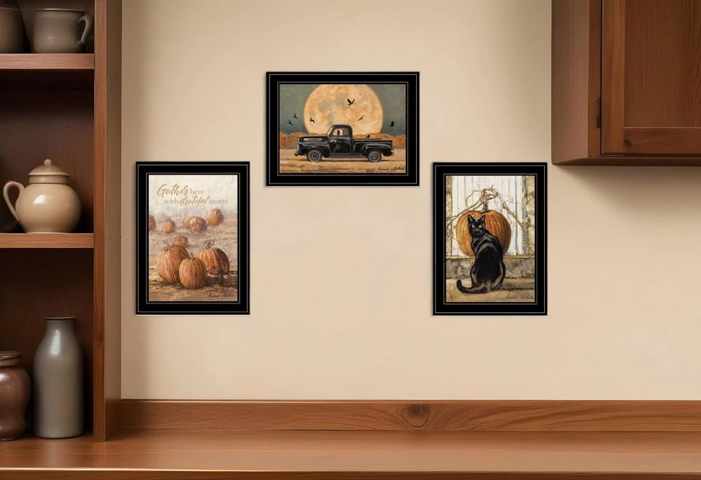 Hivvago Set Of Three Harvest Moon Black Framed Print Kitchen Wall Art