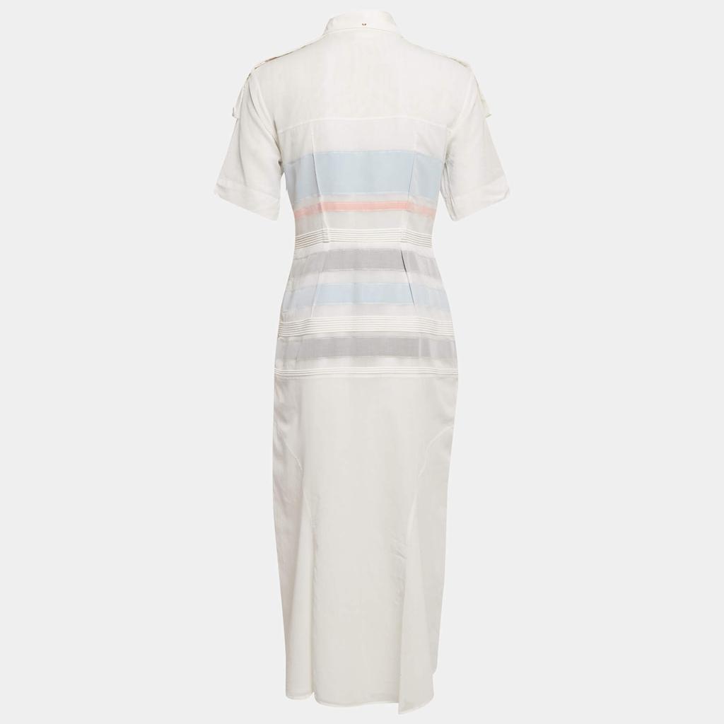 Max Mara Sportmax White Cotton Pintuck Detail Dress Midi S