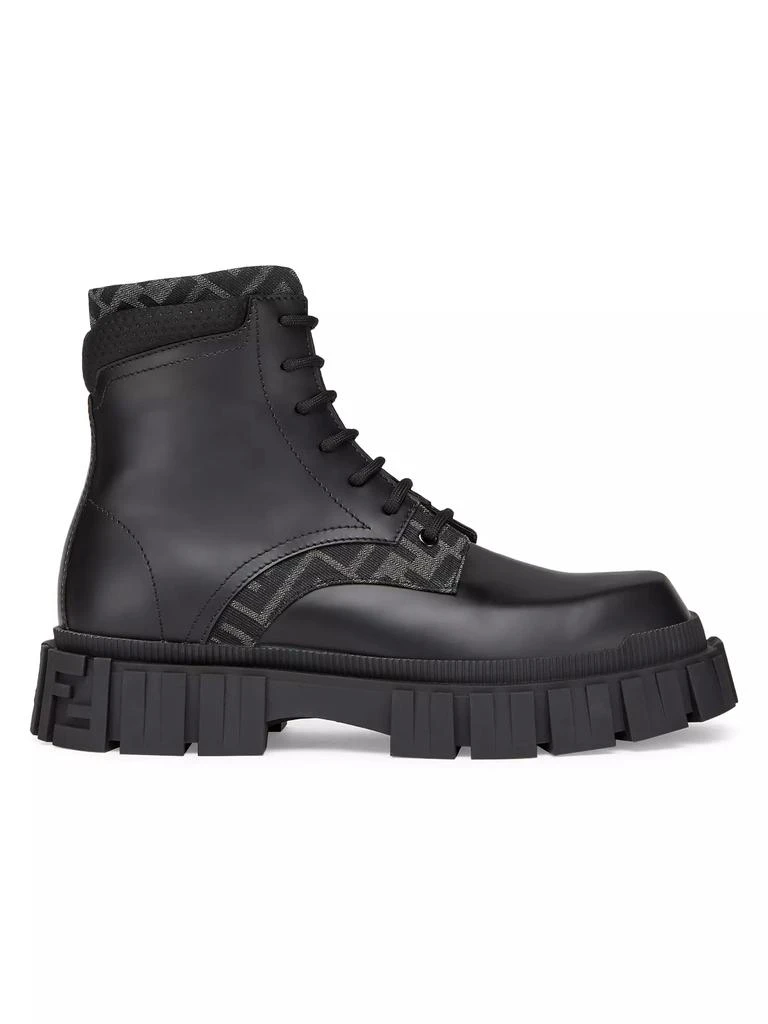 Fendi Logo-Jacquard Leather Combat Boots 1