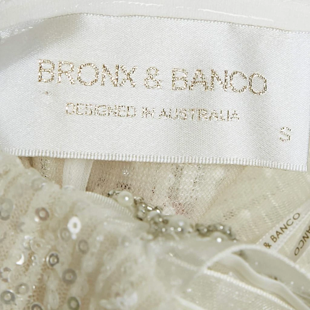 BRONX AND BANCO Bronx & Banco White Sequin Tulle Feather Trim Mademoiselle Bridal Mini Dress S 5