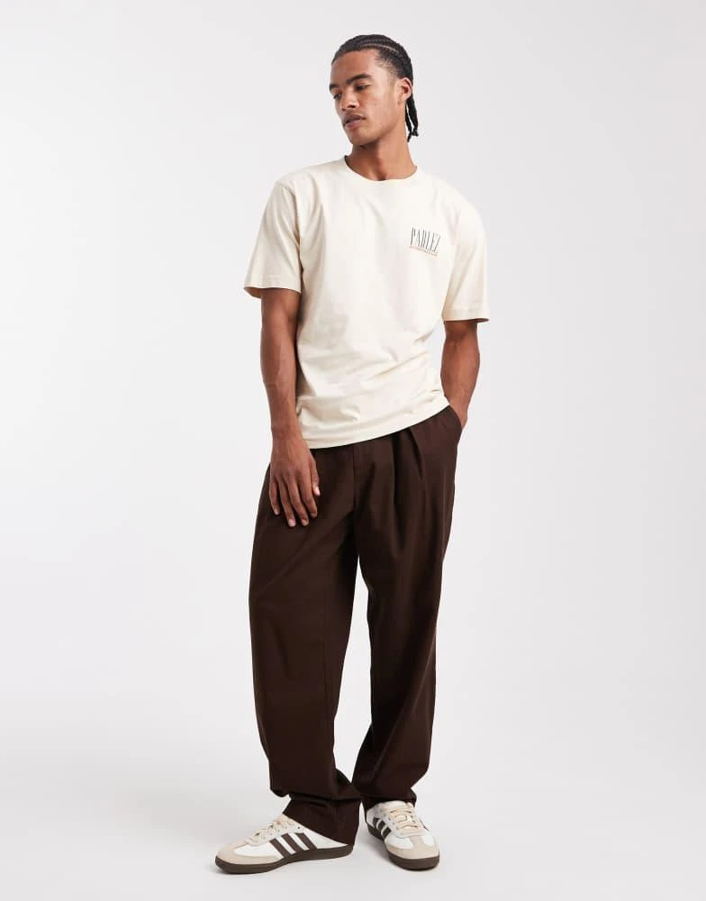 Parlez Parlez screen printed sailing graphic logo t-shirt with back print in light beige 2