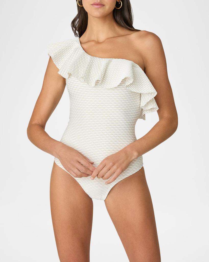 Shoshanna Ruffle Asymmetric One-Piece Swimsuit