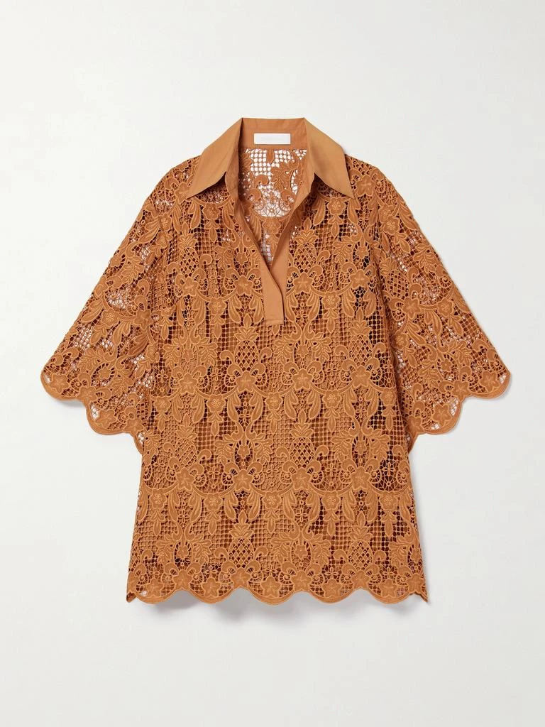 Zimmermann Coco Oversized Poplin-trimmed Guipure Lace Tunic - Camel
