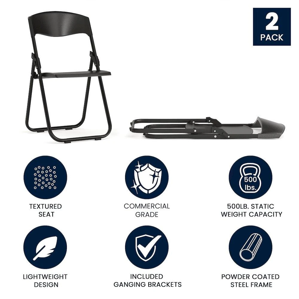 Flash Furniture 2 Pack 500 lb. Capacity Heavy Duty Black Plastic Folding Chair 5
