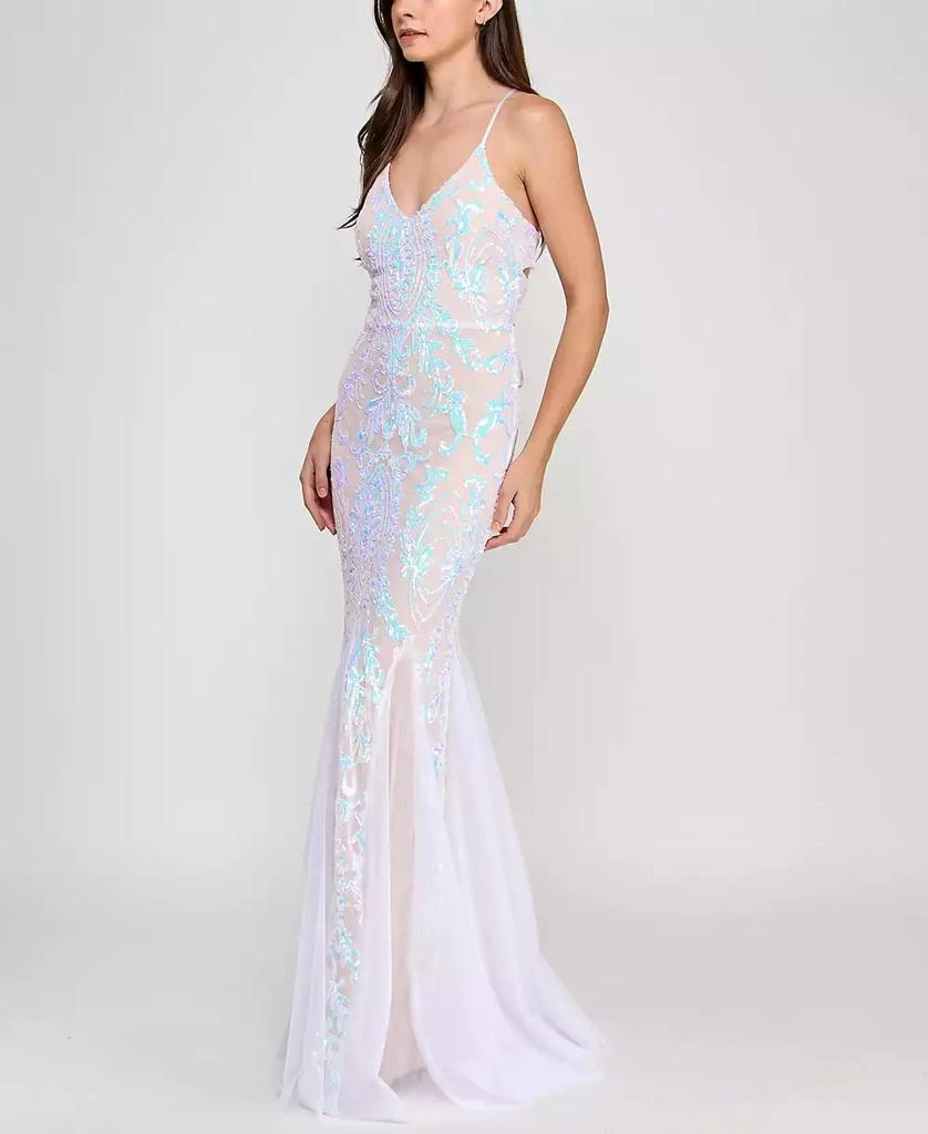 Crystal Doll Juniors' Lace-Up-Back Sequin Mesh Gown 3