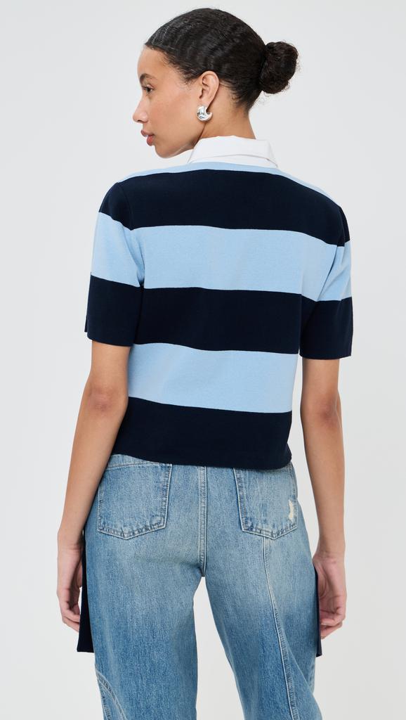 Monse Striped Cascade Half Placket Knitted Top