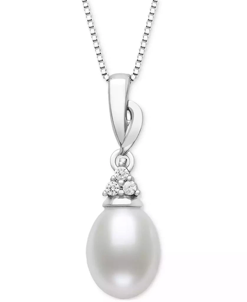 Belle de Mer Cultured Freshwater Pearl (7-8mm) & Lab-Created Sapphire (3/8 ct. t.w.) 18" Pendant Necklace in Sterling Silver 1