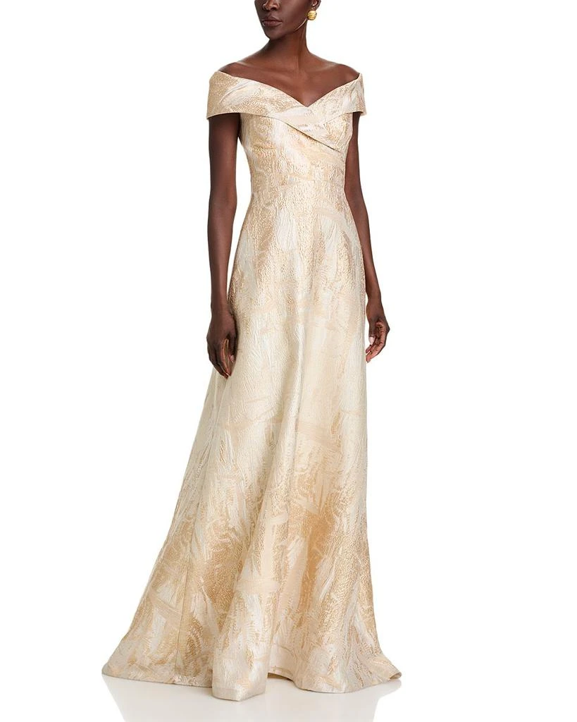 Teri Jon Metallic Jacquard Off-the-Shoulder Gown 1