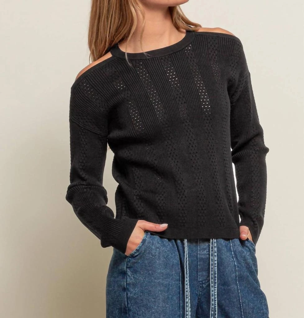Red Haute Cold Shoulder Sweater In Black 1