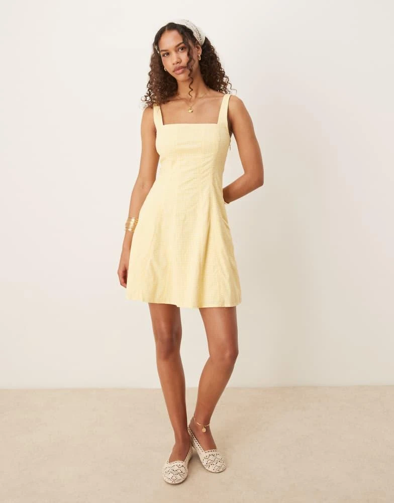 Abercrombie & Fitch Abercrombie & Fitch square neck pleated a-line mini skort dress in yellow gingham 2