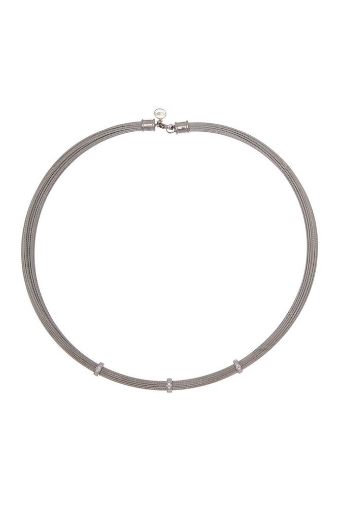 ALOR 18K White Gold Stainless Steel Diamond Accented Station Necklace - 0.14 ctw