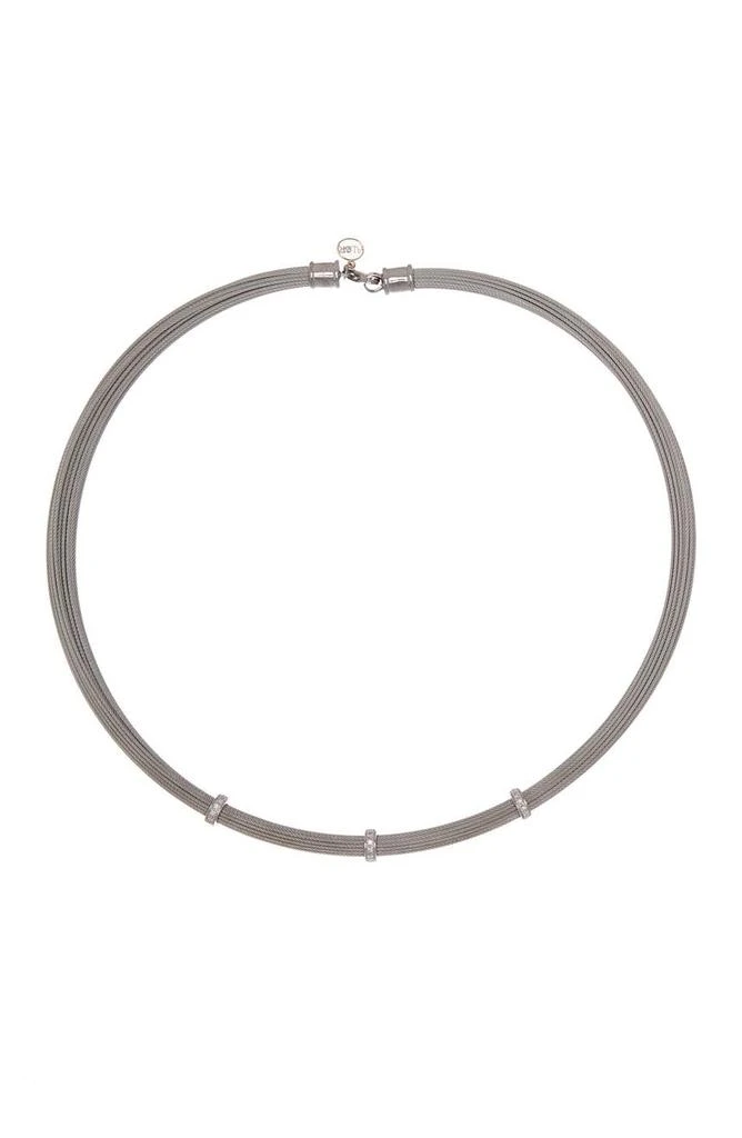 ALOR 18K White Gold Stainless Steel Diamond Accented Station Necklace - 0.14 ctw 2