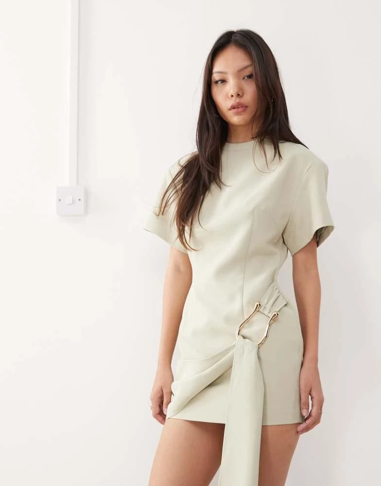 sage green silk mini dress Celia Twist Neck Satin Slip Dress in Sage Green main image 0