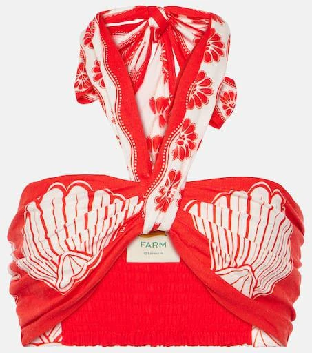 Farm Rio Red Ainika Shell linen-blend bra top 1