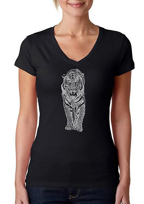 LA Pop Art Pop Art Word Art V Neck T Shirt   Tiger 1