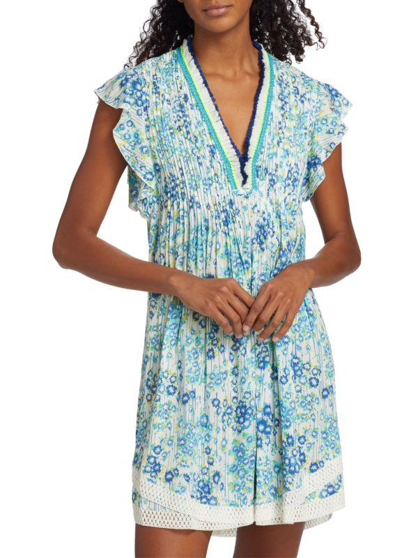 Poupette St Barth Sasha Crochet-Trim V-Neck Minidress