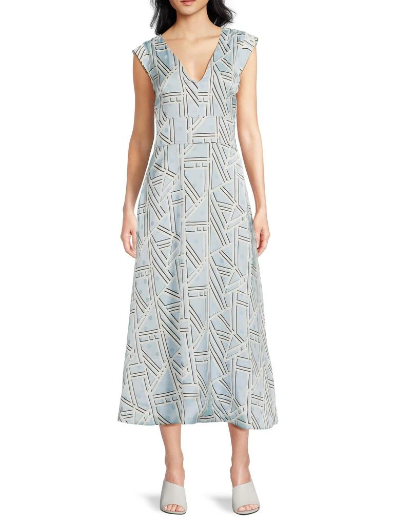Karl Lagerfeld Paris Women's Printed Maxi Dress - Chambray Blue - 12