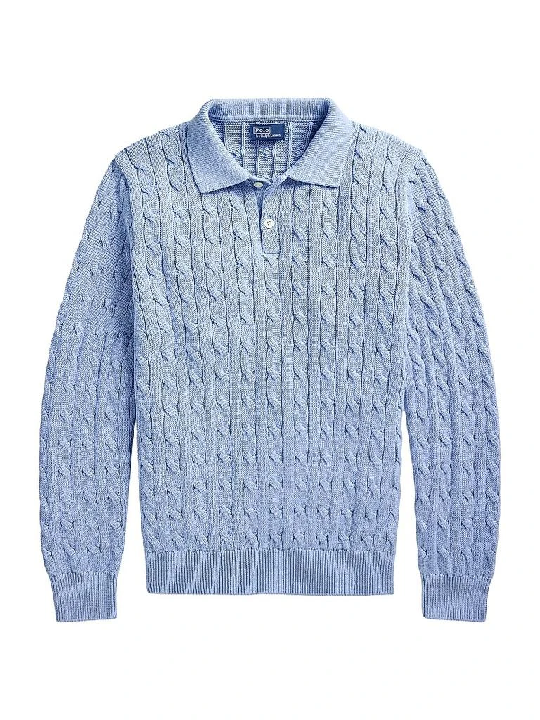 Ralph Lauren Cable-Knit Cotton Polo-Collar Sweater 1