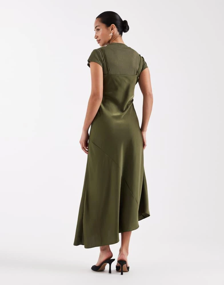 ASOS ASOS DESIGN Petite cami satin 2 in 1 t shirt midi dress in khaki 3