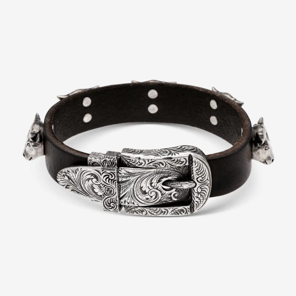 Gucci Gucci Anger Forest Black Leather & Sterling Silver Bracelet YBA524892001 1