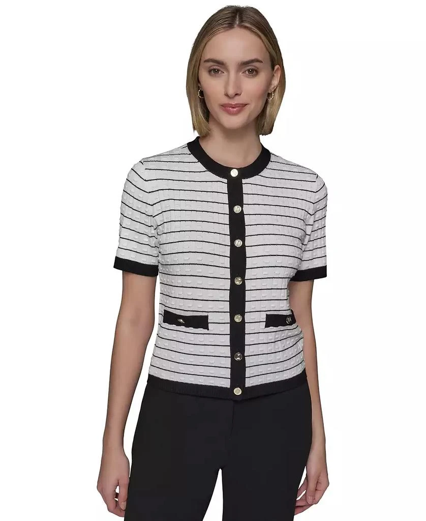 Karl Lagerfeld Paris Women's Striped Short-Sleeve Cardigan 1