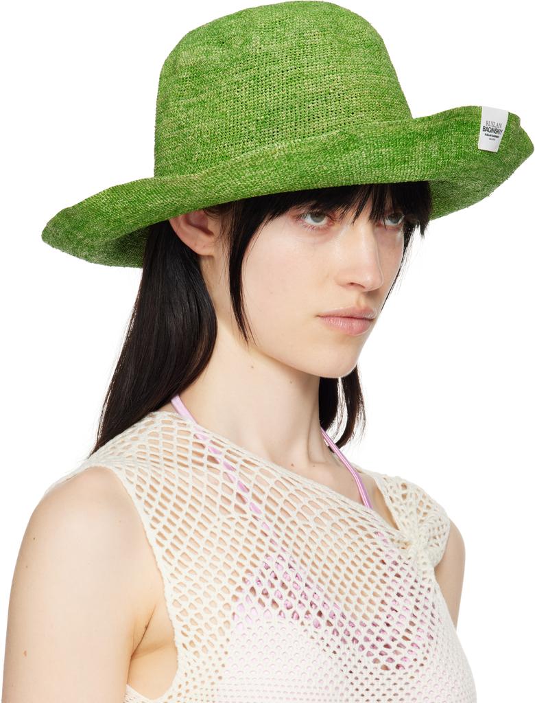RUSLAN BAGINSKIY Green Straw Bucket Hat