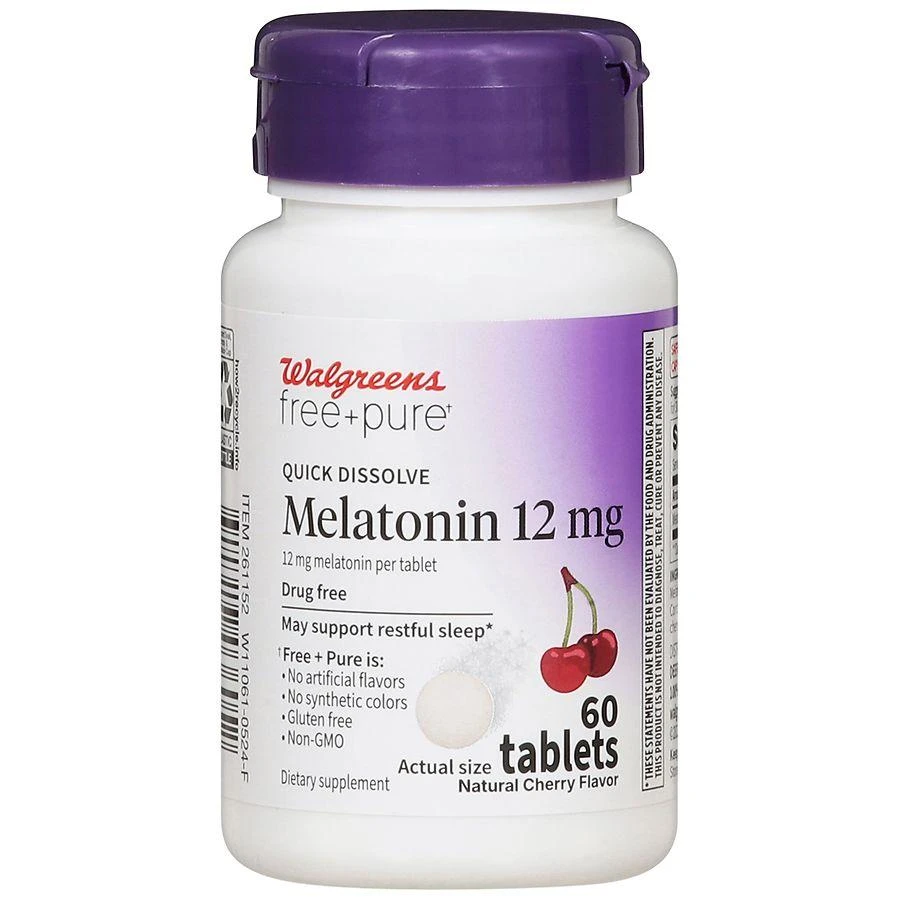 Walgreens Free & Pure Quick Dissolve Melatonin 12 mg Tablets Cherry 3