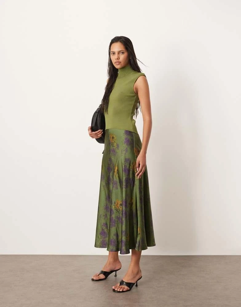 ARRANGE knit drop waist midi dress with satin skirt in inky floral – On  Sale Now with Up to 70% Off