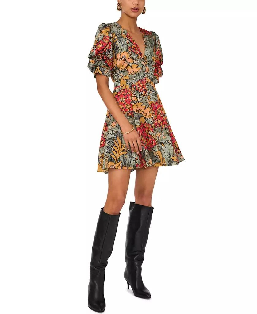 1. State Women's Floral V-Neck Tiered Bubble Puff Sleeve Mini Dress 3