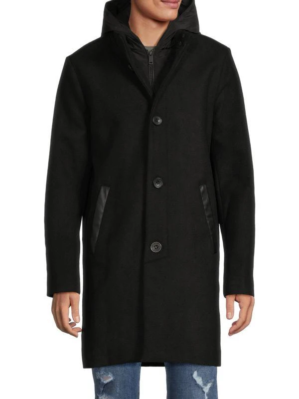 Kenneth Cole Melton Walker Mixed Media Hooded Bib Overcoat 1