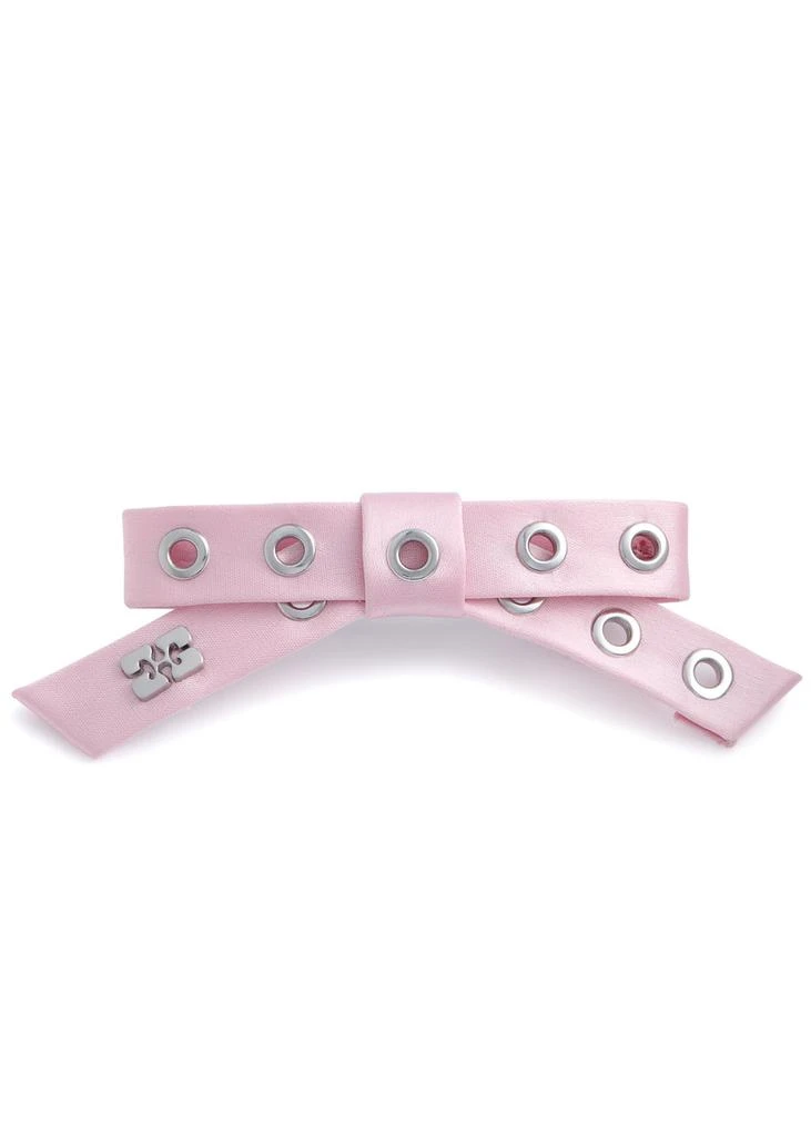 Ganni Bow eyelet-embellished satin hair clip 1