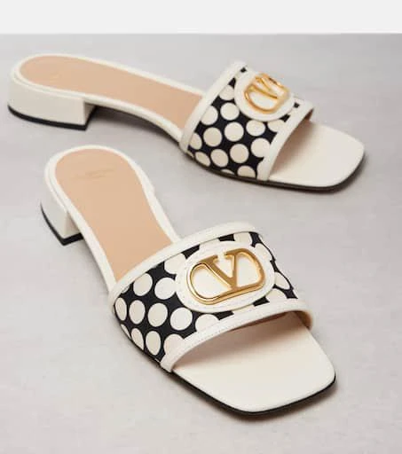Valentino VLogo polka-dot leather-trimmed slides 5
