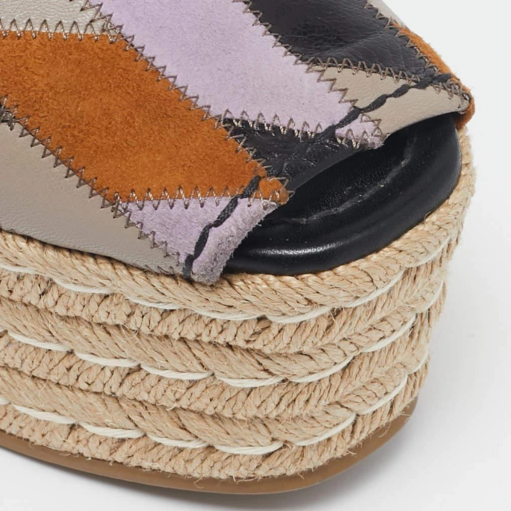Prada Prada Multicolor Leather and Suede Cork Espadrille Platform Ankle Strap Sandals Size 36 8