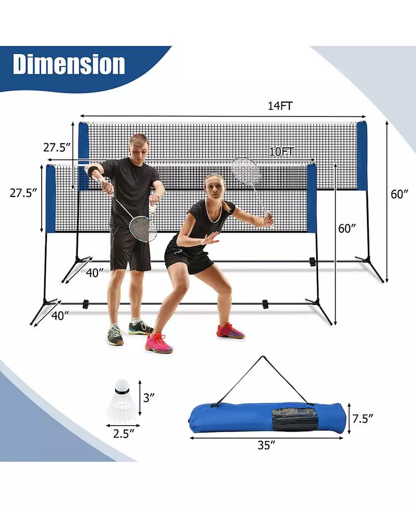 HONGGE 14 ft Adjustable Badminton Net Stand with Portable Carry Bag