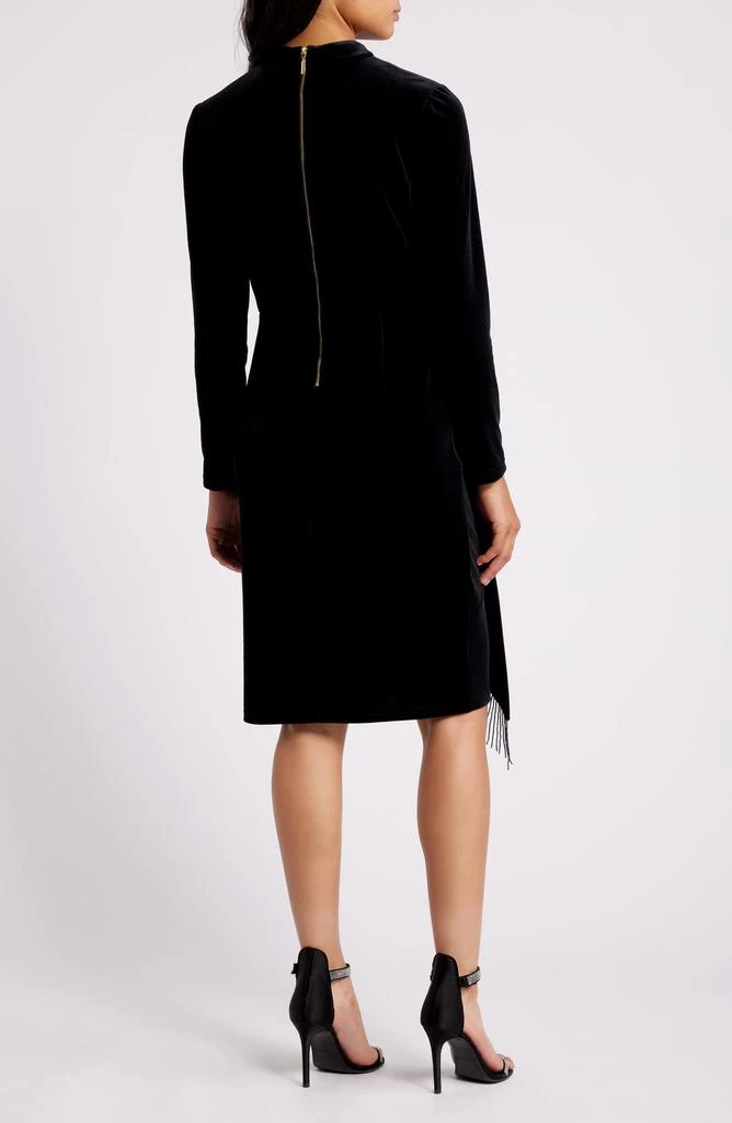 Tahari Bead Detail Long Sleeve Stretch Velvet Cocktail Dress 2