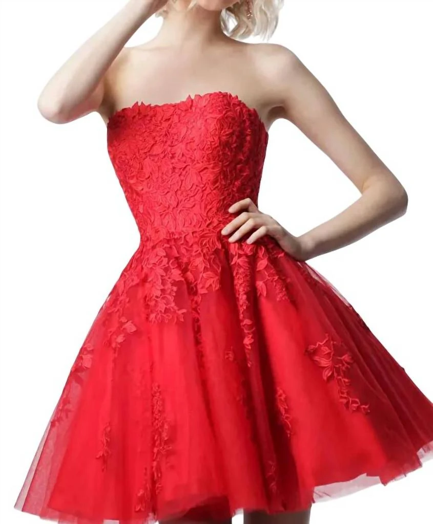 strapless open back dress Strapless Red Corset Prom Dress With Slit Lace Formal Evening Dress Ms –  Msikoods Official Store main image 0