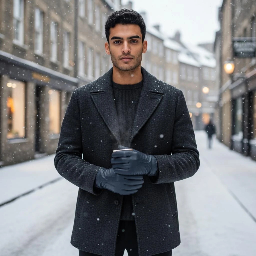 Infinity Leather Men’s Navy Blue Italian Leather Warm Wool Lining Winter Stich Design Riding Driving Casual Gloves 2